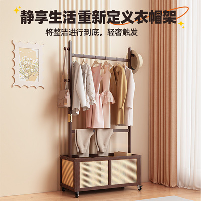 实木挂衣架落地家用卧室衣帽架床边挂衣服架子可移动置物架晾衣架