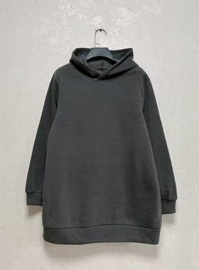外贸出口日单Unpretentious女深灰色内里抓绒连帽宽松休闲卫衣
