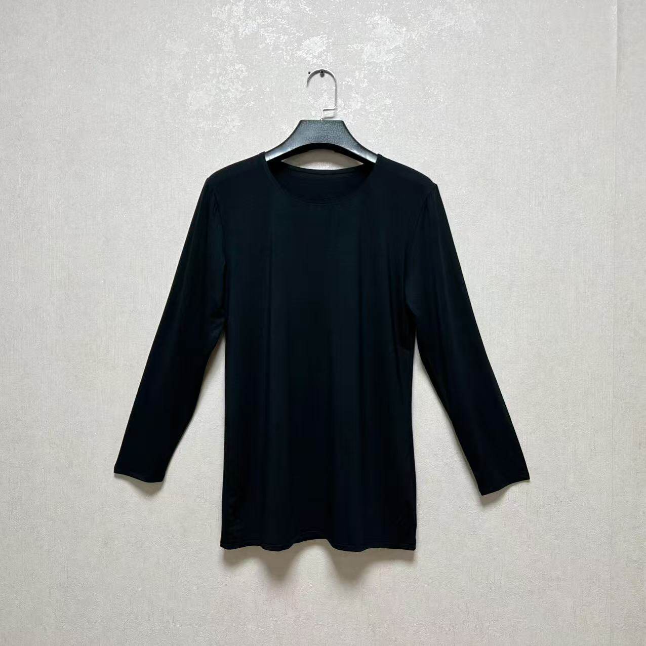 外贸出口日单CECIL*女黑色圆领基础款薄款高弹长袖打底衫肌底衣