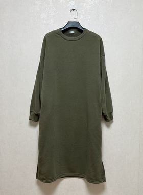 外贸出口日单Rey Siesta女内里薄绒带插兜落肩袖圆领套头卫衣裙