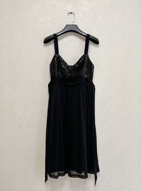 外贸出口欧美ESPR*T女亮片网纱V领系带吊带裙性感连衣裙