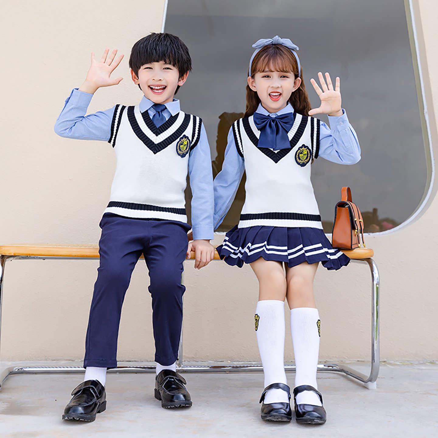 英伦风校服中小学生班服春秋季中学生背心套装幼儿园秋冬园服1