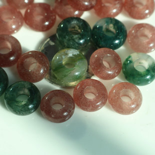 天然草莓晶大孔扁珠 水草玛瑙隔珠5mm孔车轮散珠 diy手工饰品材料