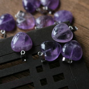 天然紫晶爱心吊坠20mm心形桃心挂件耳饰项链材料diy古风发簪配件
