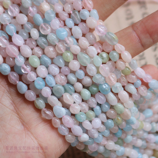 5*8mm巴西粉嫩冰透天然摩根石随形珠糖果色绿柱石散珠diy水晶配件