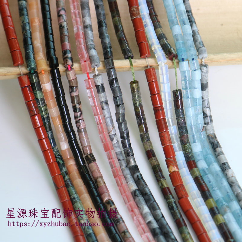 4*4mm天然鸡血石圆管珠海蓝宝西瓜晶蛋白红纹黑玛瑙小管子diy配件