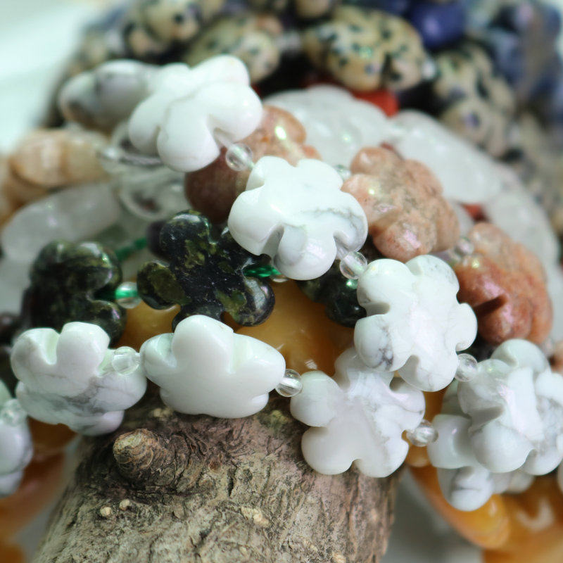 天然白松直孔五瓣花黄玉红石斑点萤石散珠花 diy耳饰饰品材料配件