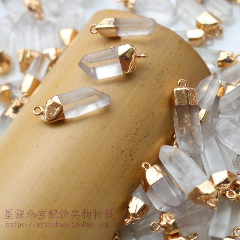 天然白水晶六角柱 镀金随形切角水晶吊坠项链耳饰挂件diy饰品配件,饰品/流行首饰/时尚饰品新,其他DIY饰品配件,淘宝优惠券,粉丝福利购,淘宝优惠卷