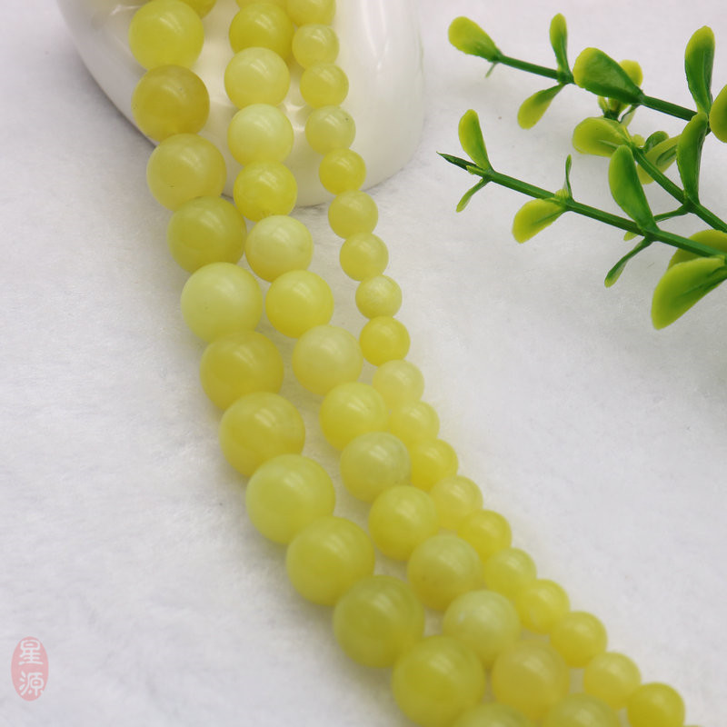 天然优质柠檬玉圆珠隔珠黄玉石散珠子 diy腰珠佛珠手链半成品材料