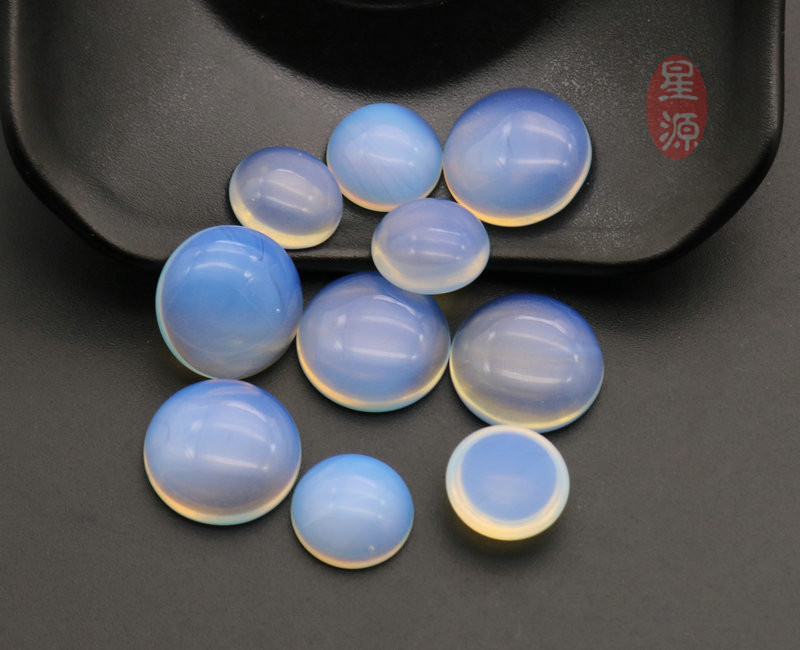 天然蛋白石圆形半边圆戒面 6-20mm 裸石贴片diy戒指吊坠饰品配件