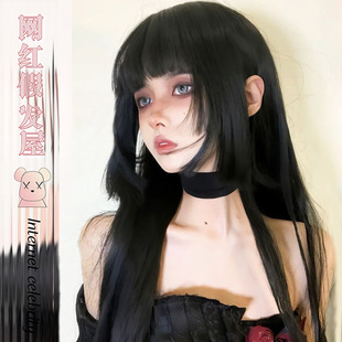 网红假发女长直发Lolita洛丽塔日系软妹姬发式公主切黑长发全头套
