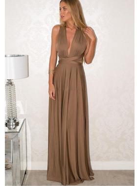 过渡性感ZONE多种穿法绑带连衣裙晚礼服高贵葡萄紫色拖地伴娘长裙