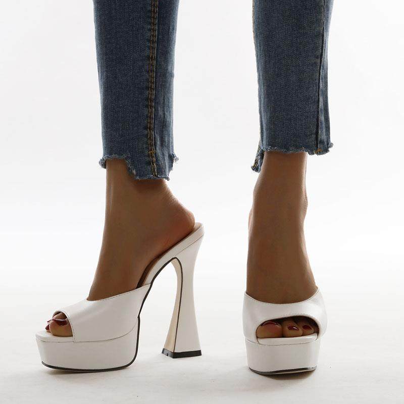 SMALL WOW欧美酒杯跟女凉鞋白色桃红色防水台