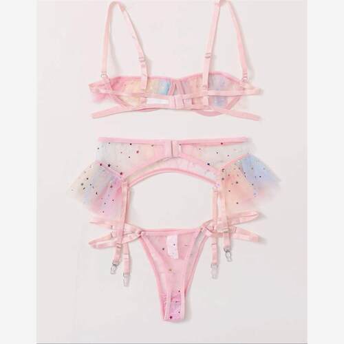 Women's pink mesh starry sky pattern underwear set