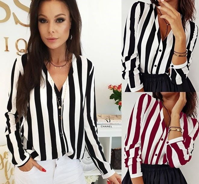 Plus Size Summer Women Stripe Blouse Loose T-shirt Tops 女