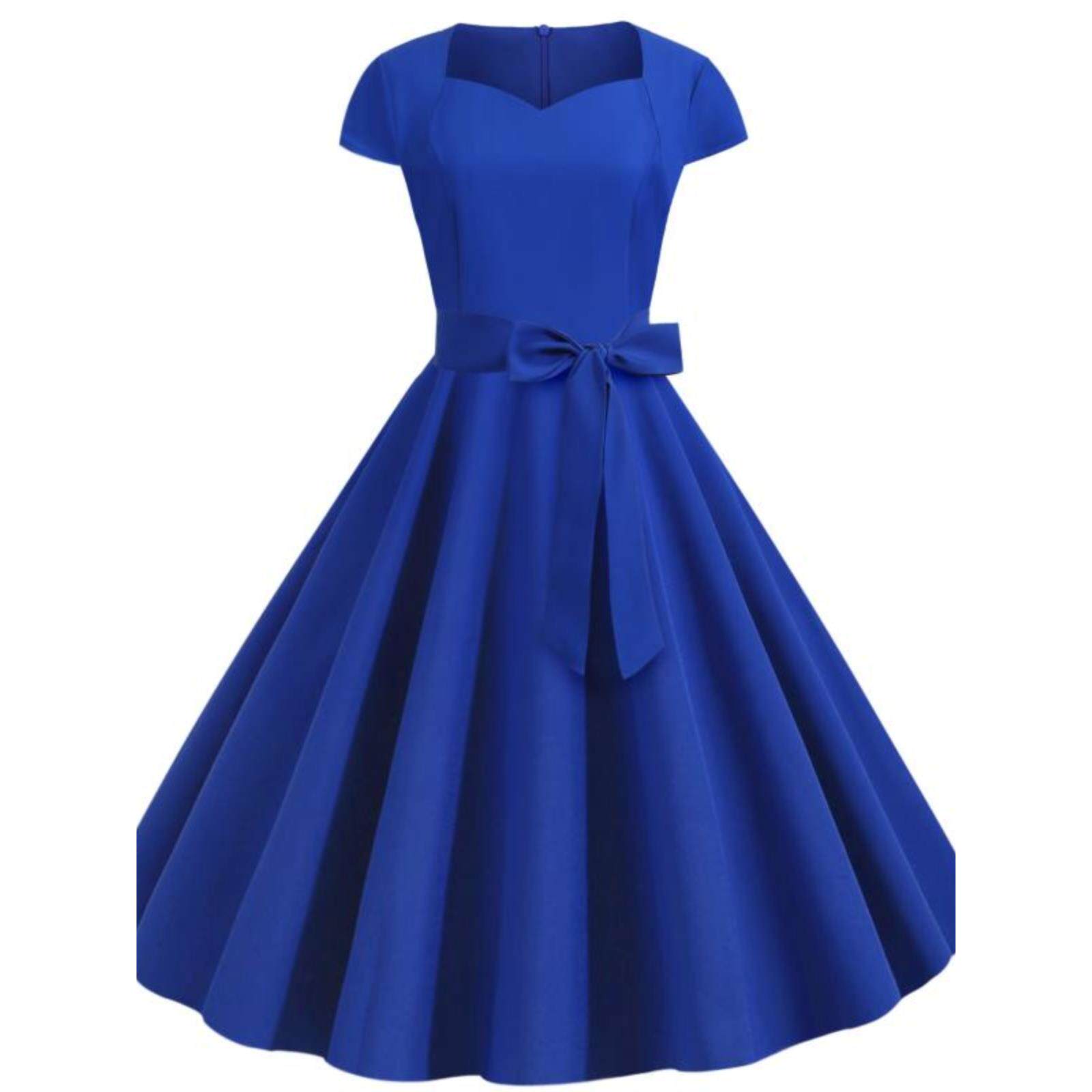 裙子欧美风时尚夏季新款纯色短袖复古修身大摆连衣裙礼服裙 DRESS