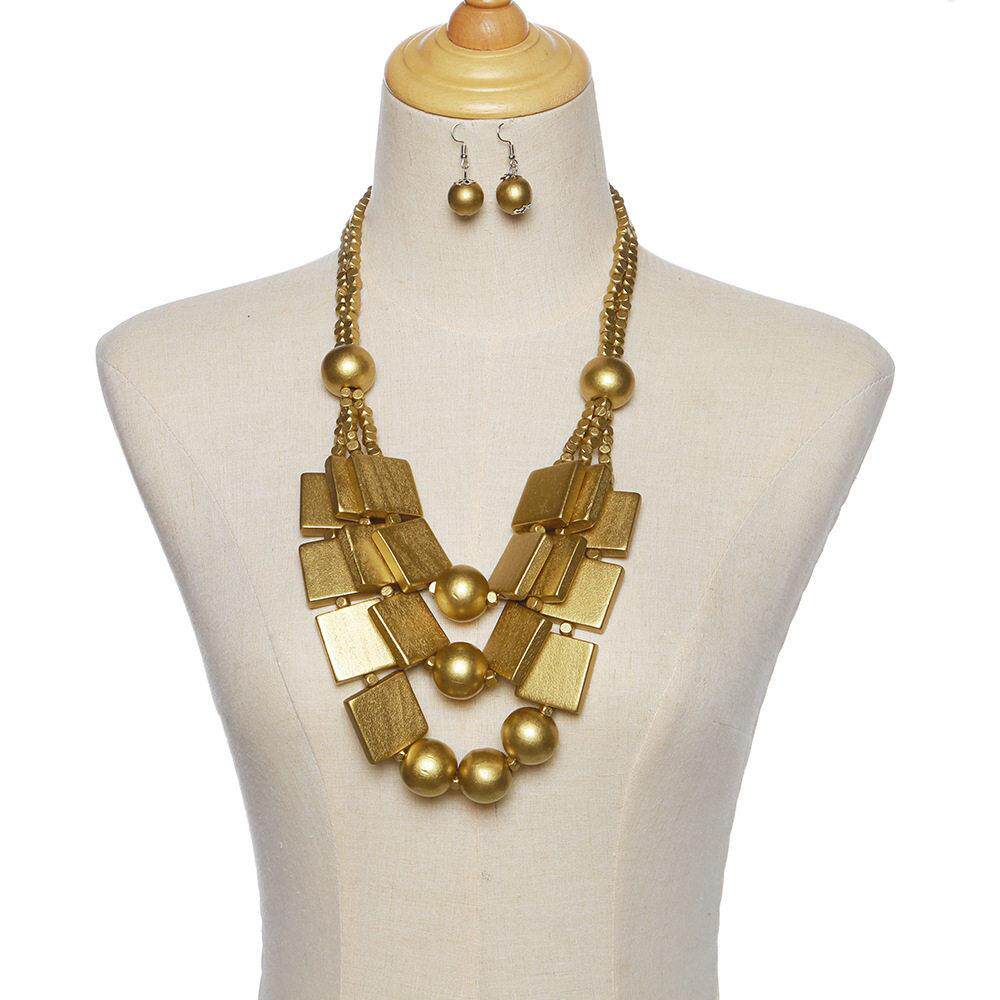 Bohemia wood necklace women波西米亚椰壳多层项炼舞台耳环2023