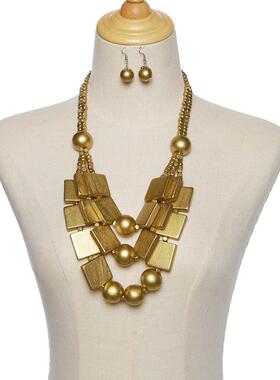 Bohemia wood necklace women波西米亚椰壳多层项炼舞台耳环2023