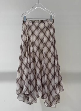 艾诺丝2025秋季新款时尚百搭气质显瘦格纹半身裙女长裙AR353118