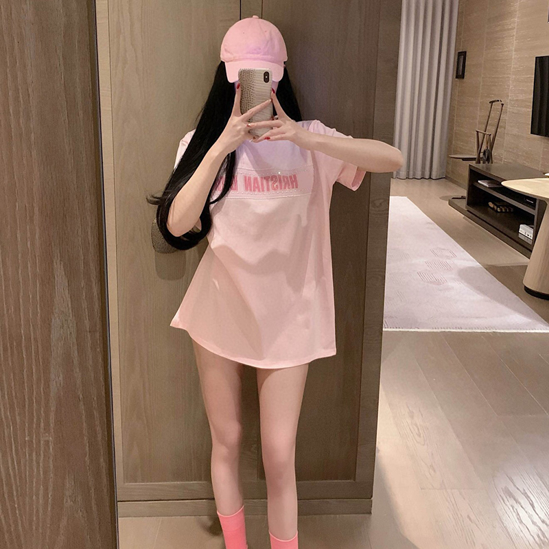 25ss夏季小众设计重工钉珠烫钻字母短袖女精致高级休闲宽松上衣潮