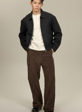 AANN NORMCORE休闲极简斜纹美利奴羊毛混纺银色拉链剑道夹克