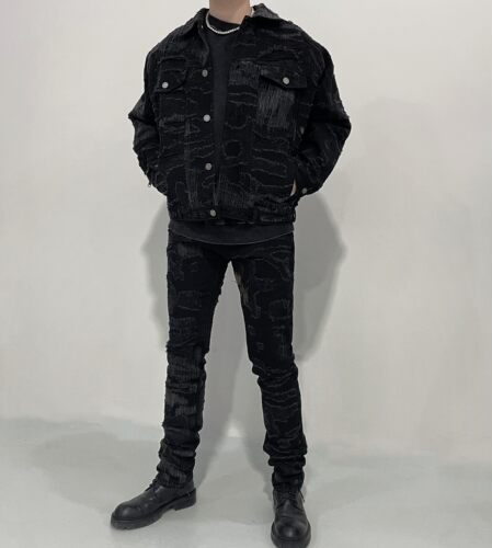 aann黑色水洗做旧刺绣糜烂风uc85