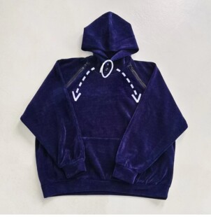 AANN 宽松廓形拉链按扣机能连帽卫衣hoodie 电光蓝色雪尼尔插肩袖