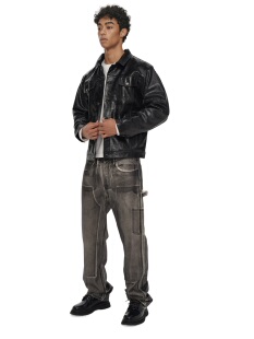 AANN 宽松廓形短款时装版档案款爆裂纹羊皮真皮皮衣夹克外套