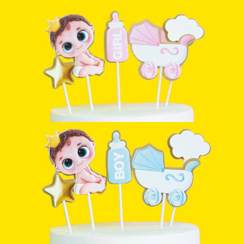 迎婴baby满月脚丫奶瓶蛋糕插牌