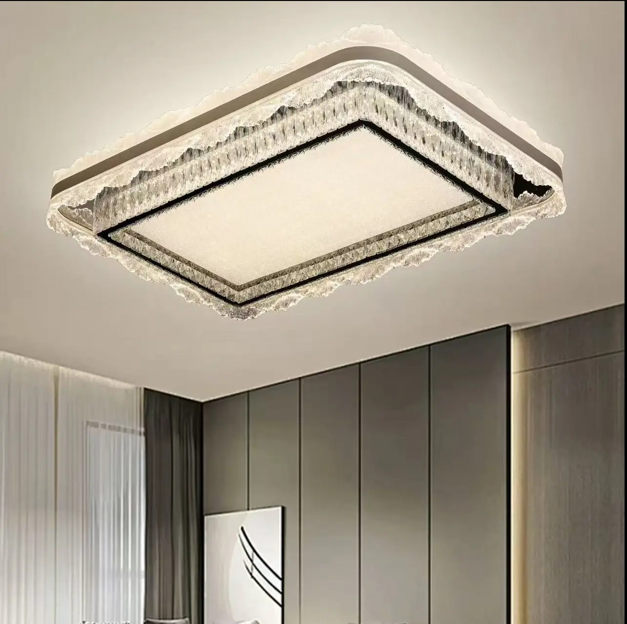 新款海浪不锈钢高端水晶客厅灯现代简约卧室灯意式房间灯LED语音