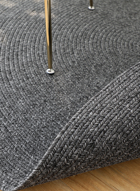 菲尔家简约美式深黑灰色手工编织地毯圆形客厅茶几书房小地毯定制