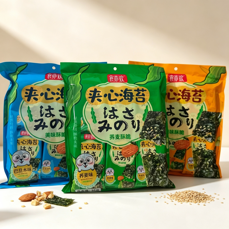 食亦欢夹心海苔36克荞麦味芝麻味巴旦木味休闲零食紫菜拌饭酥脆