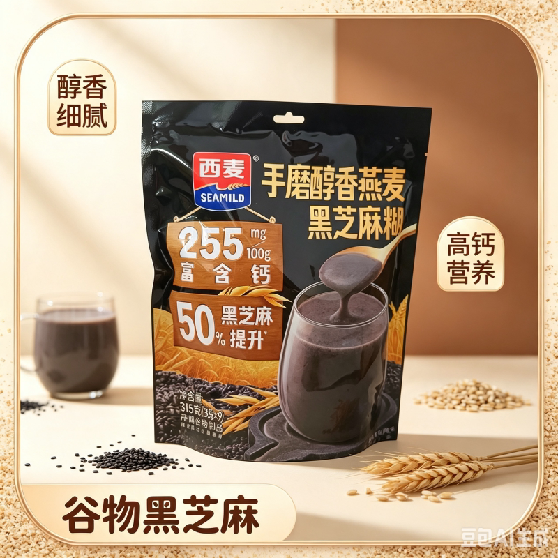 西麦手磨醇香燕麦黑芝麻糊315克早餐代餐谷物冲调即食方便营养