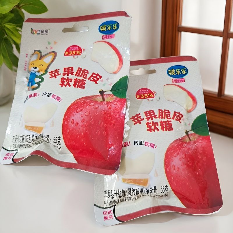 佰辰啵乐乐苹果脆皮软糖55克外皮酥脆 内里软糯休闲糖果果汁软糖