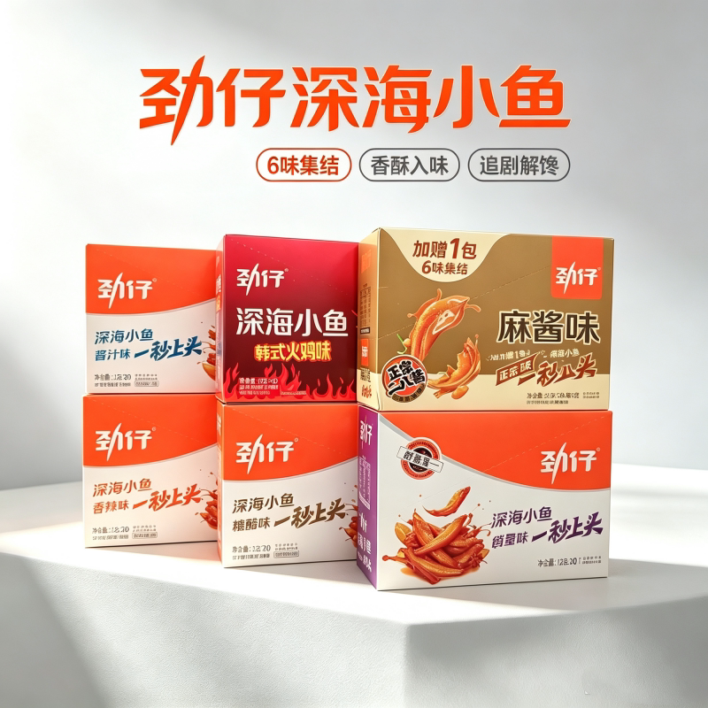 劲仔深海小鱼干零食麻酱味糖醋味酱汁味香辣味卤香味韩式火鸡味
