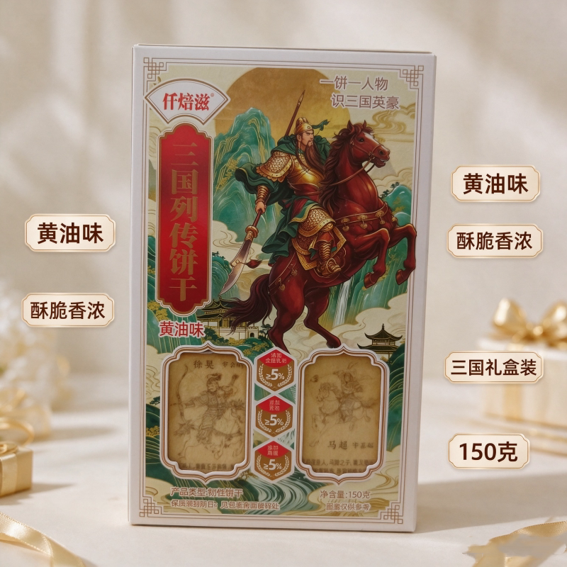 仟焙滋三国列传饼干150克黄油味儿童趣味休闲零食识三国英雄