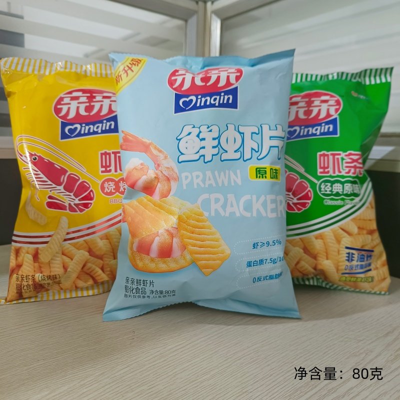亲亲虾条鲜虾片80克非油炸膨化怀旧零食休闲解馋观影口感鲜香酥脆