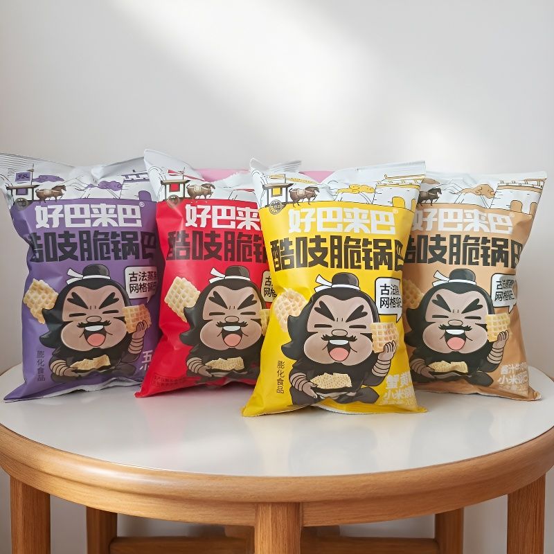好巴来巴酷吱脆锅巴208克酱汁牛肉味蟹黄味麻辣味五香味网红零食