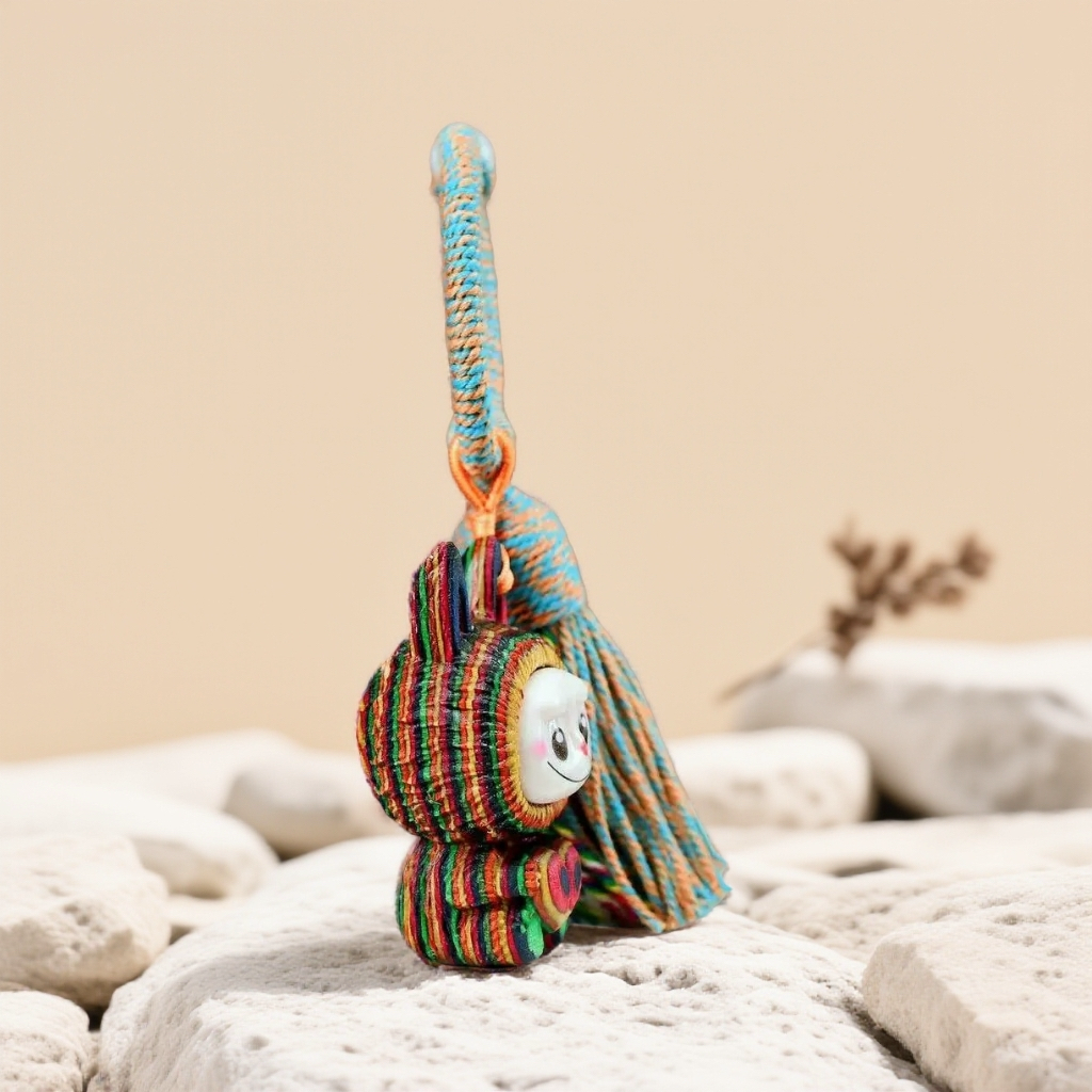 彩虹木爱心布布钥匙扣手工编织藏式流苏挂件汽车挂件包包挂件钥