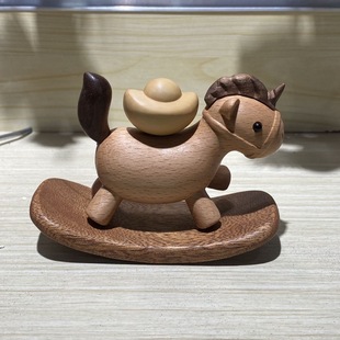 实木马上有钱儿童圣诞节礼物摆件