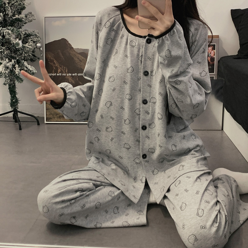 带胸垫月子服9月份春秋季纯棉产后大码孕妇睡衣夏薄款哺乳喂奶10