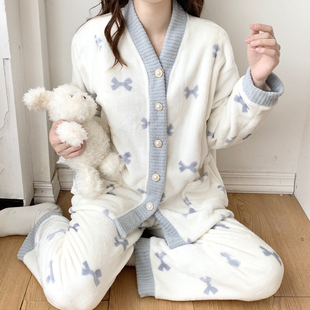 月子服冬季12月份产后加厚加绒珊瑚绒大码孕妇睡衣怀孕期哺乳喂奶