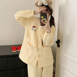 产妇哺乳 孕妇睡衣秋冬季 空气棉月子服冬厚款 11月份12纯棉产后大码