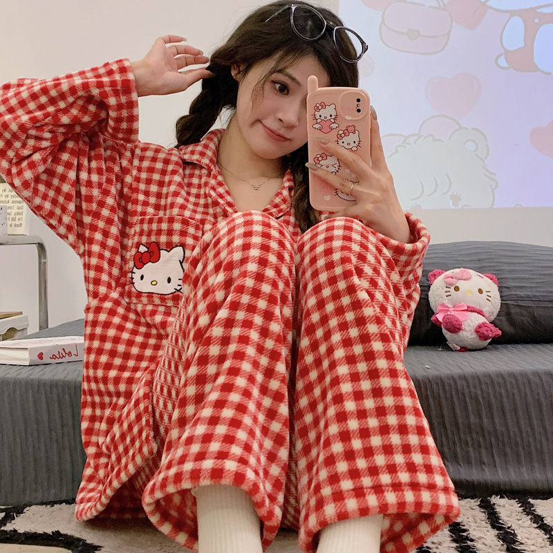 加绒加厚法兰绒月子服方便哺乳女