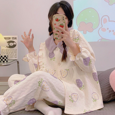 孕妇月子服秋冬厚款纯棉哺乳睡衣