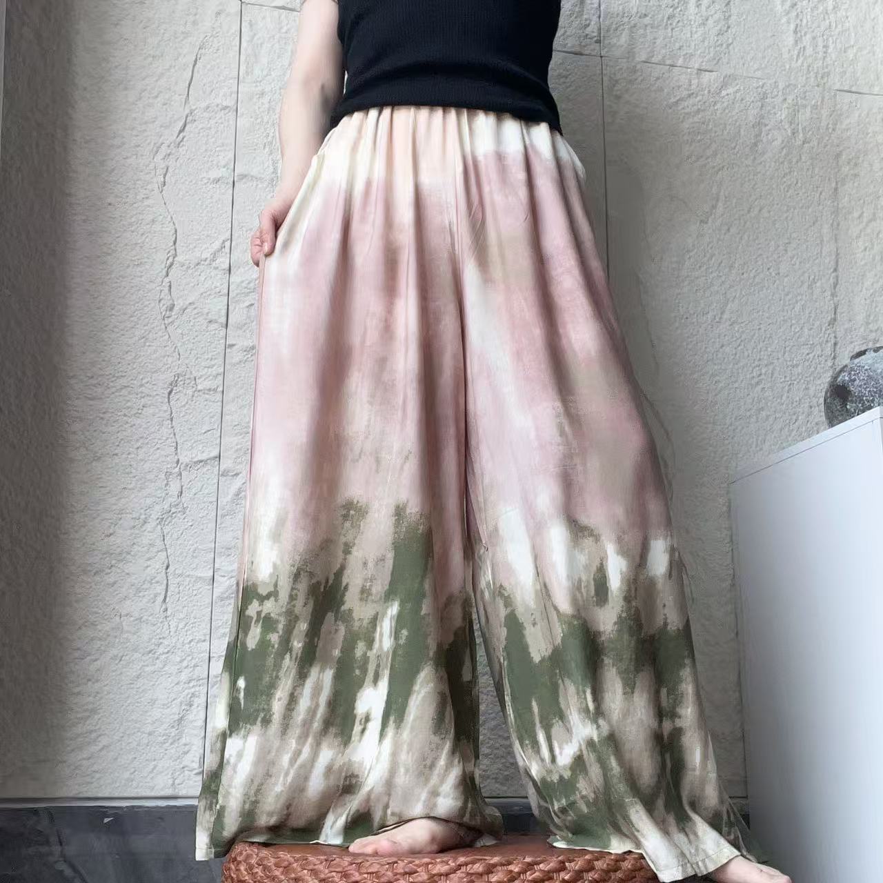 【超大棉绸裙裤】双口袋裙裤女夏印花高腰宽松垂感裙裤可外穿复古