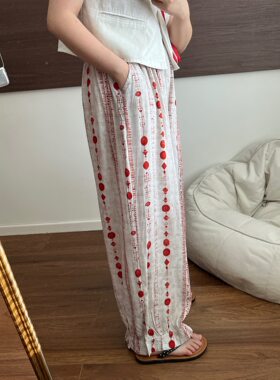 外贸花苞裤棉绸女裤夏薄款高腰宽松休闲裤可外穿家居裤九分灯笼裤