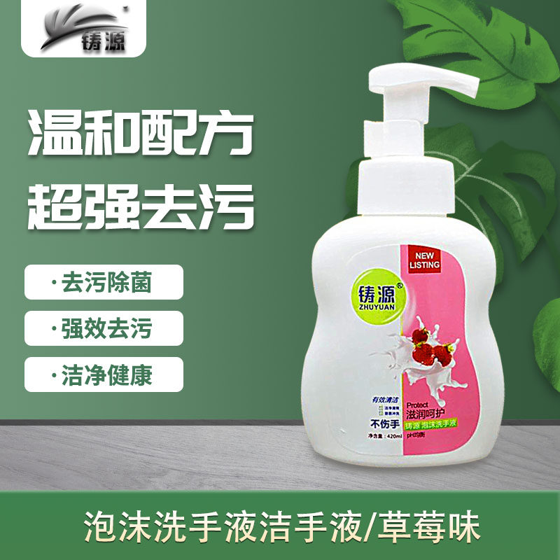 铸源抗菌型泡沫洗手液按压清香型家庭装健康护肤家用420g,草莓味