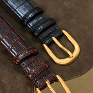 登白DENGBAI 时尚鳄鱼纹复古金扣银扣女士腰带简约百搭皮带