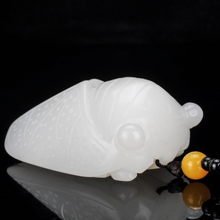 新疆和田玉知了手把件腰缠万贯玉蝉把件白玉竹子节节高升腰饰